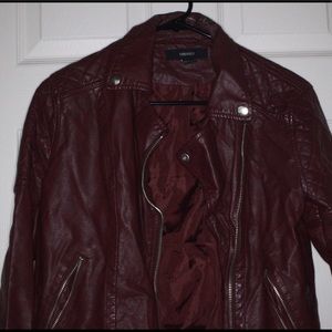 Burgundy FOREVER 21 Crop Leather Jacket